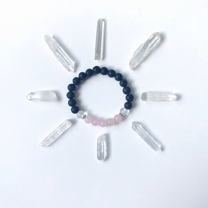 3/$30 Rose Quartz Crystal & Lava Stone Aromatherapy Mala Bead Bracelet